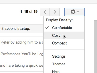 gmail change display density