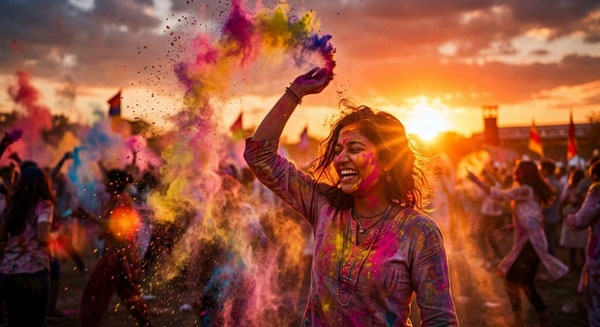 golden hour dramatic holi portrait