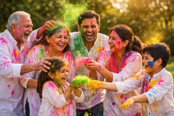 happy family holi celebration