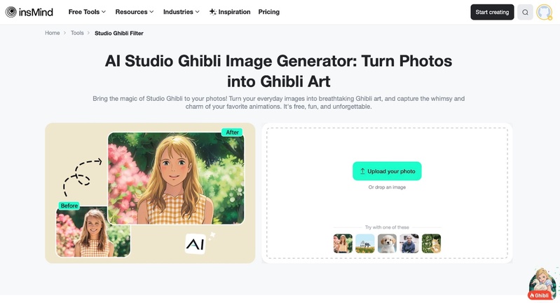 insmind free ai studio ghibli filter