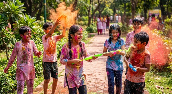 kids water gun color fight holi photo