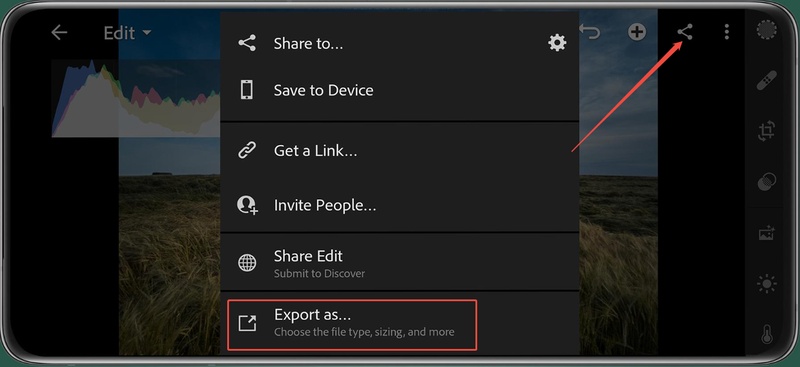 lightroom mobile export as