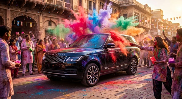 luxury car color powder explosion holi photo