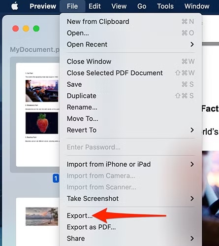 mac preview export file option
