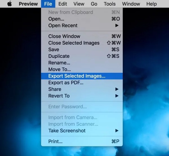 mac preview export selected images option