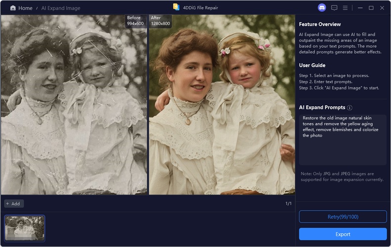 Erweiterte KI Fotorestaurierung mit 4DDiG