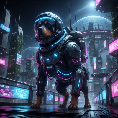 neon cyberpunk astronaut pet photo