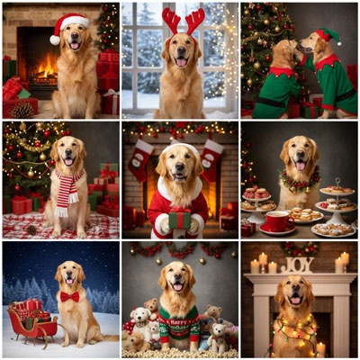 nine grid christmas pet collage