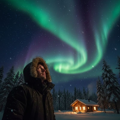 northern lights christmas portrait