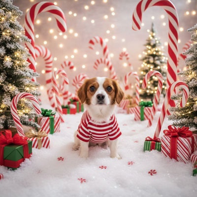 pet in glossy candy cane studio
