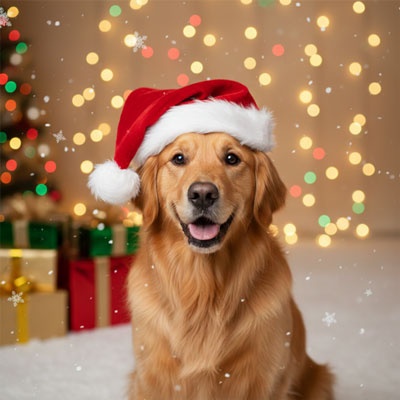 pet wearing santa hat