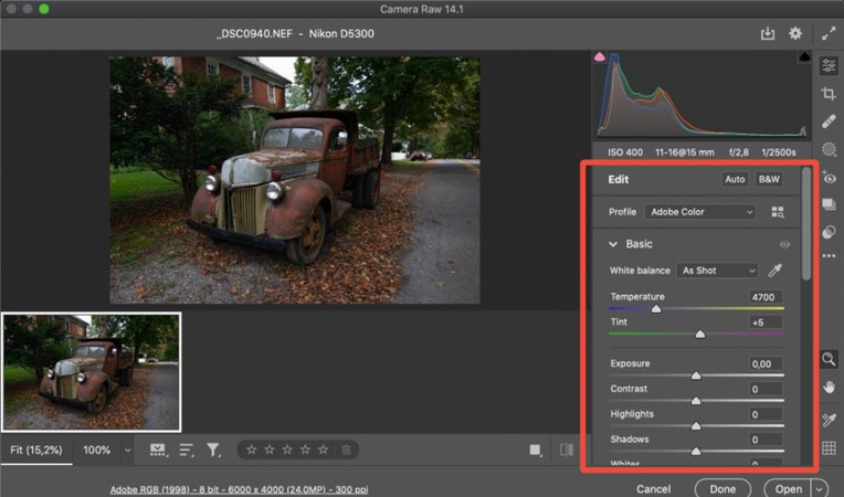 photoshop camera raw window