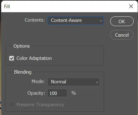 photoshop content aware fill