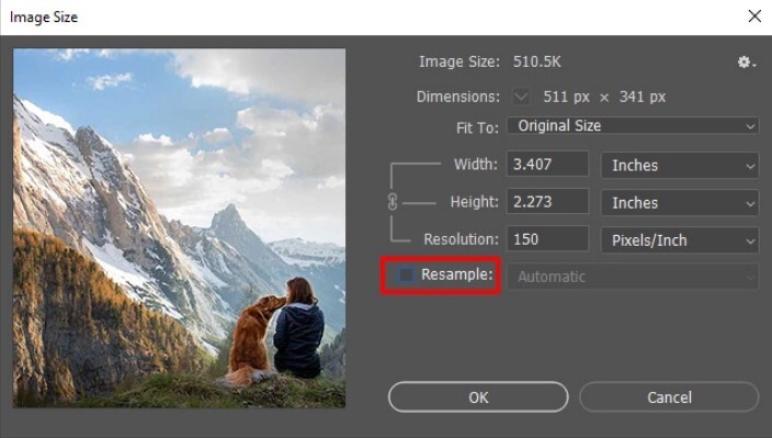 photoshop desabilitar reamostragem