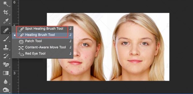 use photoshop healing brush tool to retouch photo