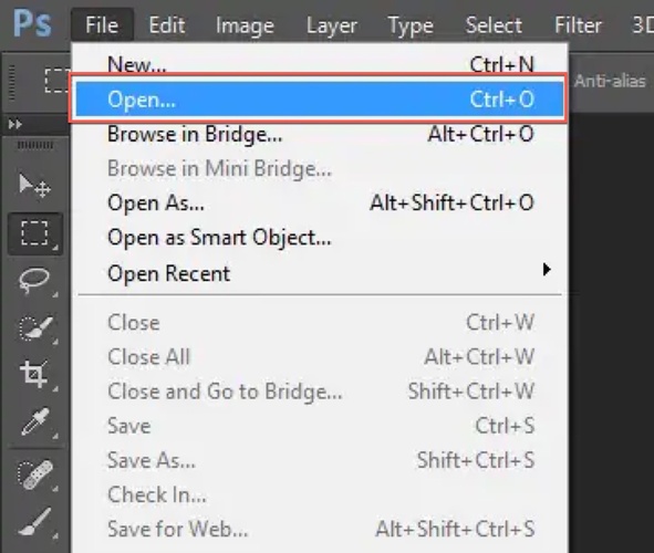 photoshop open photo files
