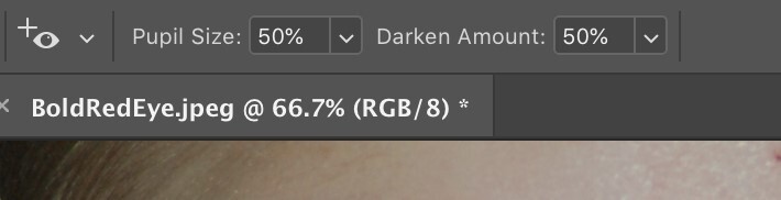Propiedades de la herramienta de eliminación de ojos rojos de Photoshop