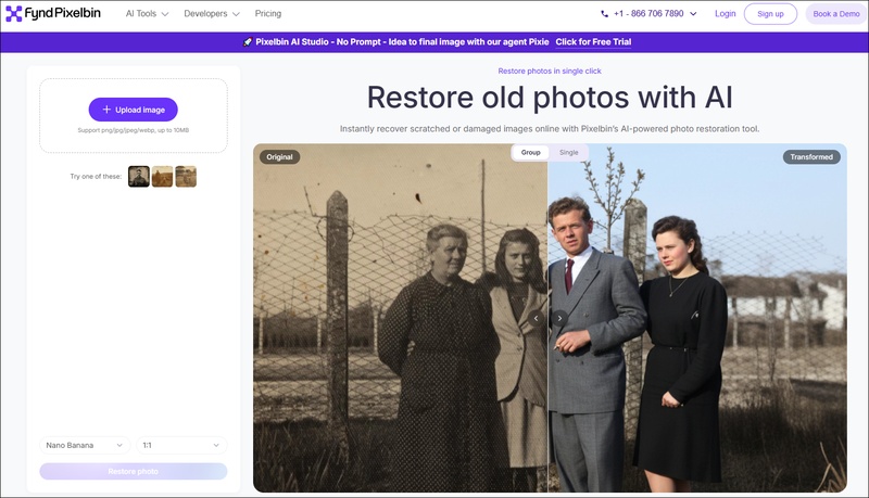 pixelbin ai old photo restoration tool