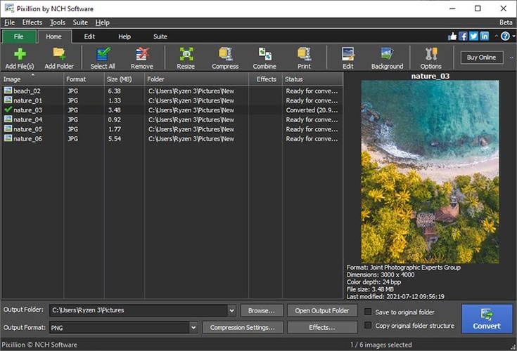pixillion image converter interface