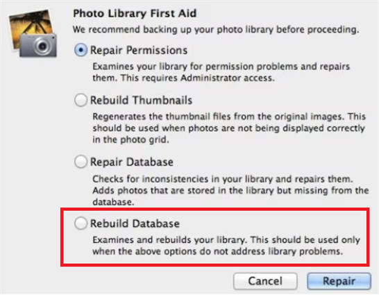 rebuild photo library