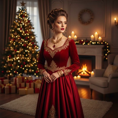red velvet gown christmas portrait