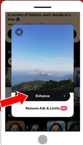 remini ai enhance button