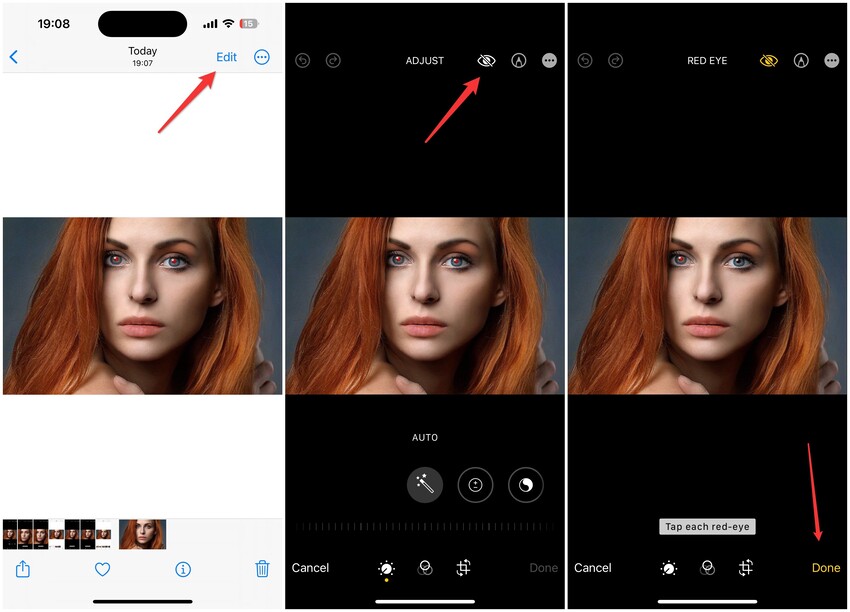 quitar el ojo rojo en el iPhone