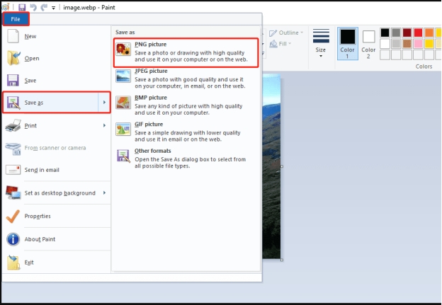 salvar webp como png windows paint