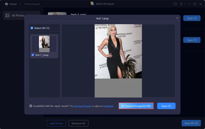 select ai expand image button
