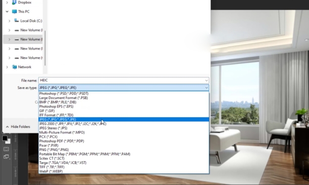 convert heic to jpeg on photoshop
