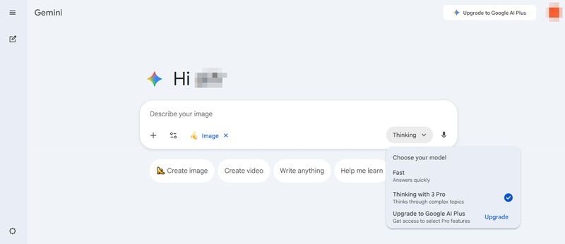select thinking mode on gemini