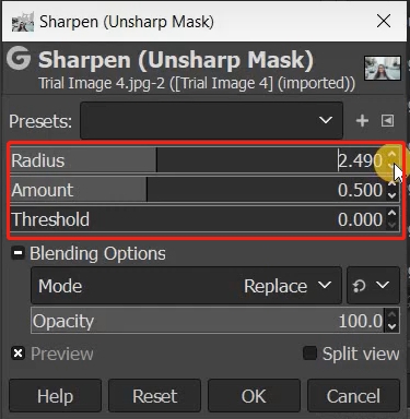 sharpen a photo in gimp with unsharp mask