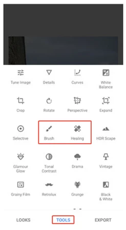 use snapseed healing tool to remove watermark from photo on iphone android