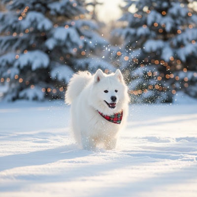 snowy outdoor christmas dog picture