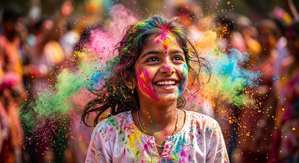 solo girl color powder explosion closeup