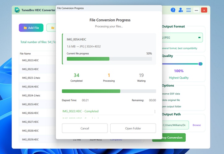 tunesbro heic converter converting progress