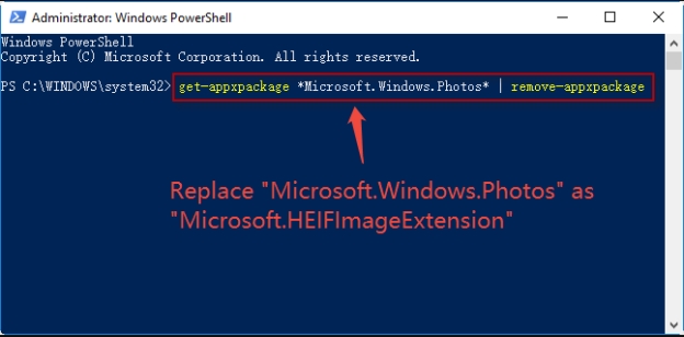 uninstall heif image extensions in powershell