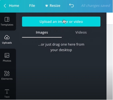 fazer upload de fotos no canva
