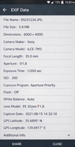 view exif data in android