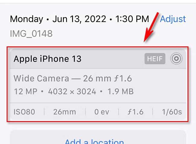 view picture exif data in iphone