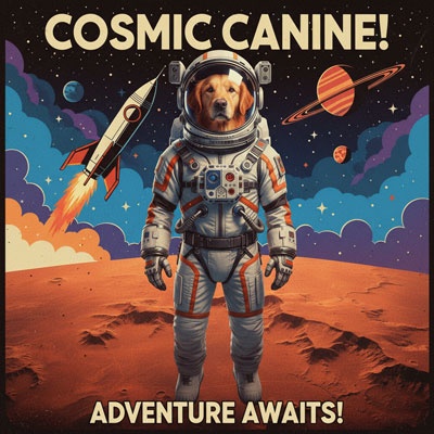 vintage scifi astronaut pet poster