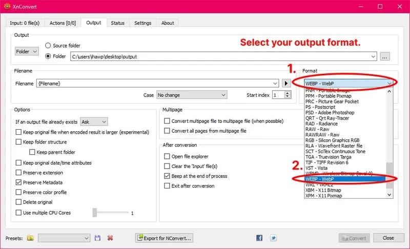 xnconvert turn heic to webp