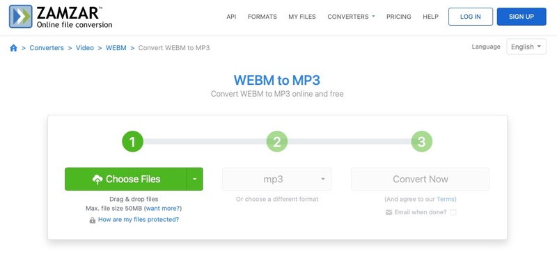 convertir webm en mp3 avec zamzar