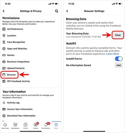 limpar o cache do aplicativo do facebook para corrigir fotos borradas no facebook