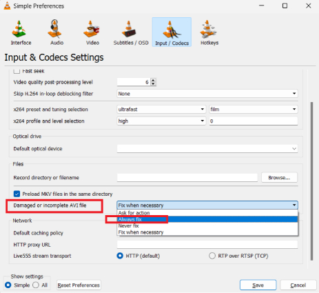 Option Immer beheben