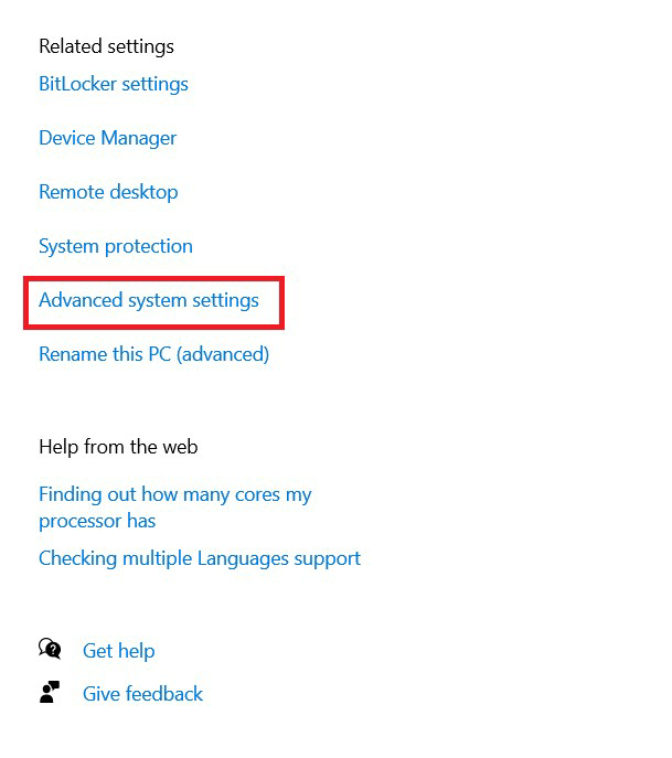 configurações avançadas do sistema