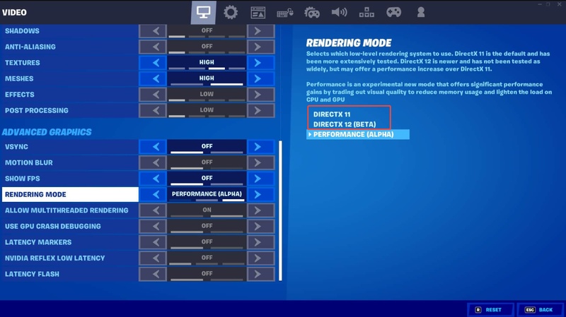 Fortnite Rendering-Modus auf DirectX 12 umstellen