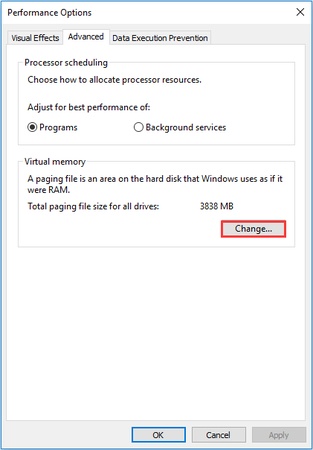 change virtual memory