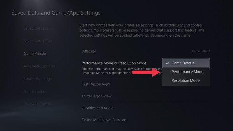 habilitar el modo de rendimiento de ps5 para solucionar el problema de mi Wilds