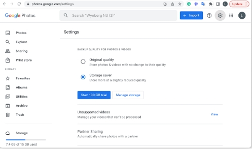 enable storage saver in google photos